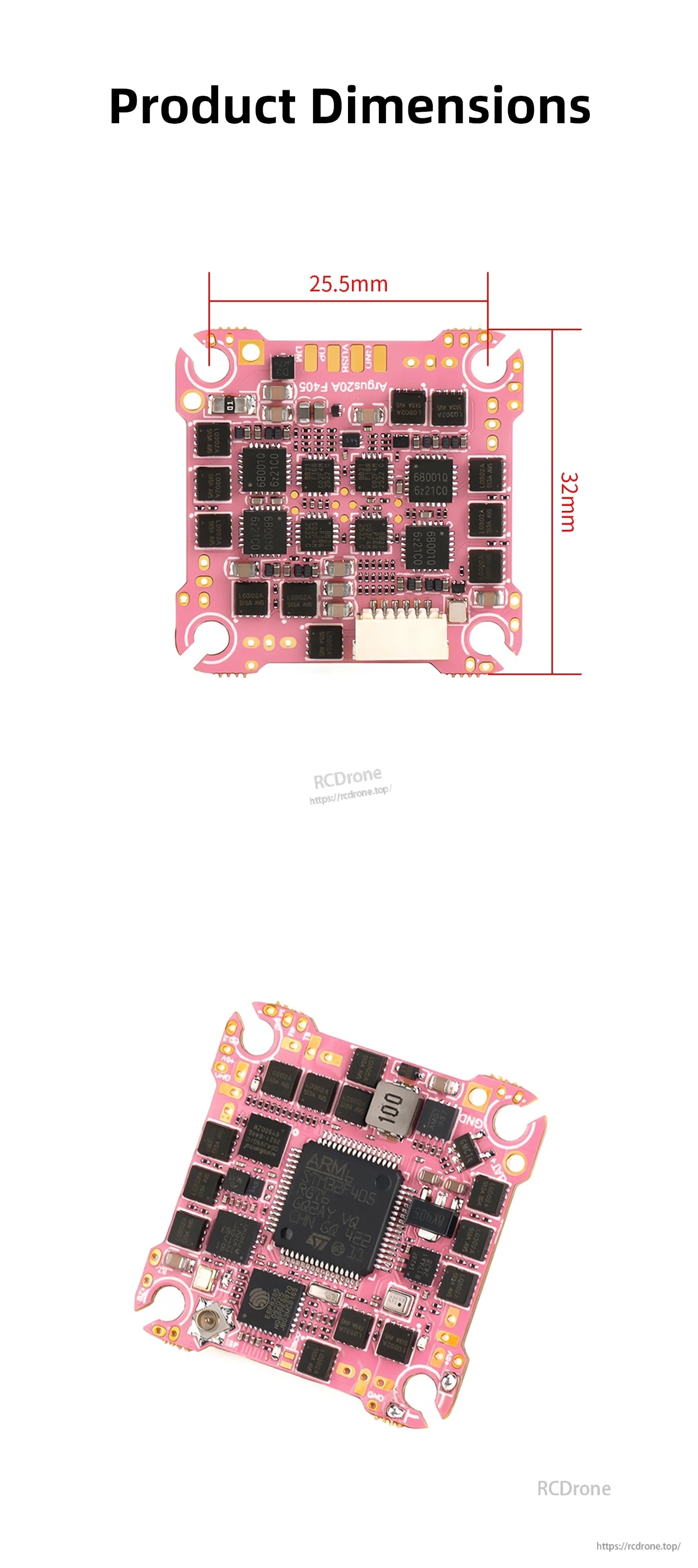 Axisflying ARGUS 20A F405 AIO Flight Controller, Axisflying Argus F405 AIO flight controller board with 25.5mm x 32mm dimensions and connector port