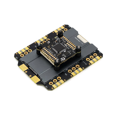 Axisflying ARGUS Pro flight controller and 6-in-1 ESC stack with mounted FC board and motor solder pads
