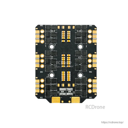 Axisflying Argus Pro 6-in-1 FPV drone ESC board with labeled M1–M6 motor pads and large power solder pads