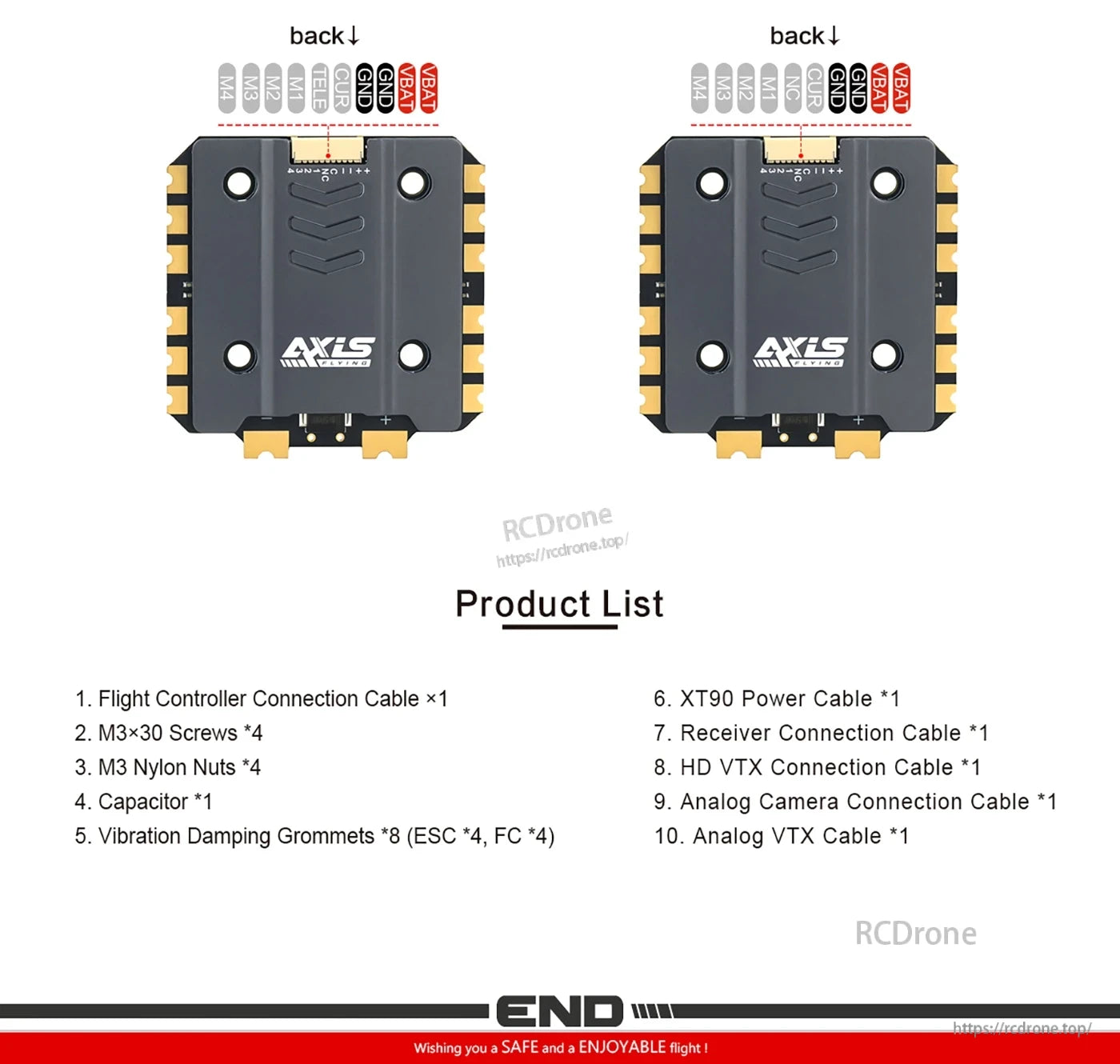 Axisflying ARGUS PRO 80A ESC, ARGUS PRO 80A ESC includes all necessary components—cables, screws, nuts, capacitor, grommets, connectors—for flight control, power, receiver, VTX, and camera integration.