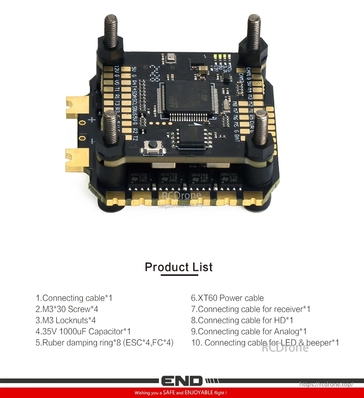 Axisflying Argus ECO, Flight controller kit includes cables, screws, locknuts, capacitor, damping rings, power cable, and connectors for receiver, HD, analog, LED, and beeper.