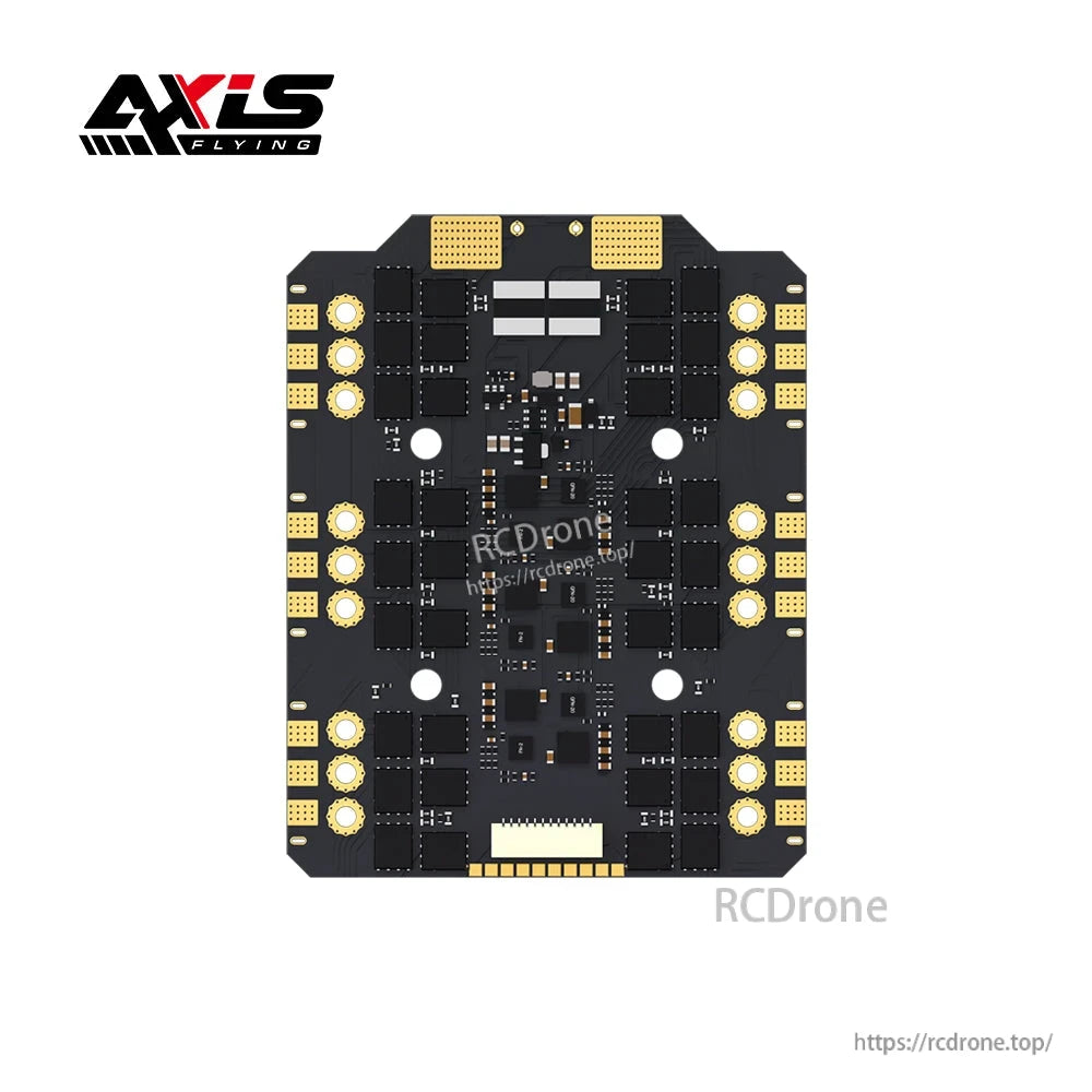 Top view of Axisflying Argus Pro 8S ESC PCB with gold solder pads and multiple motor pad groups