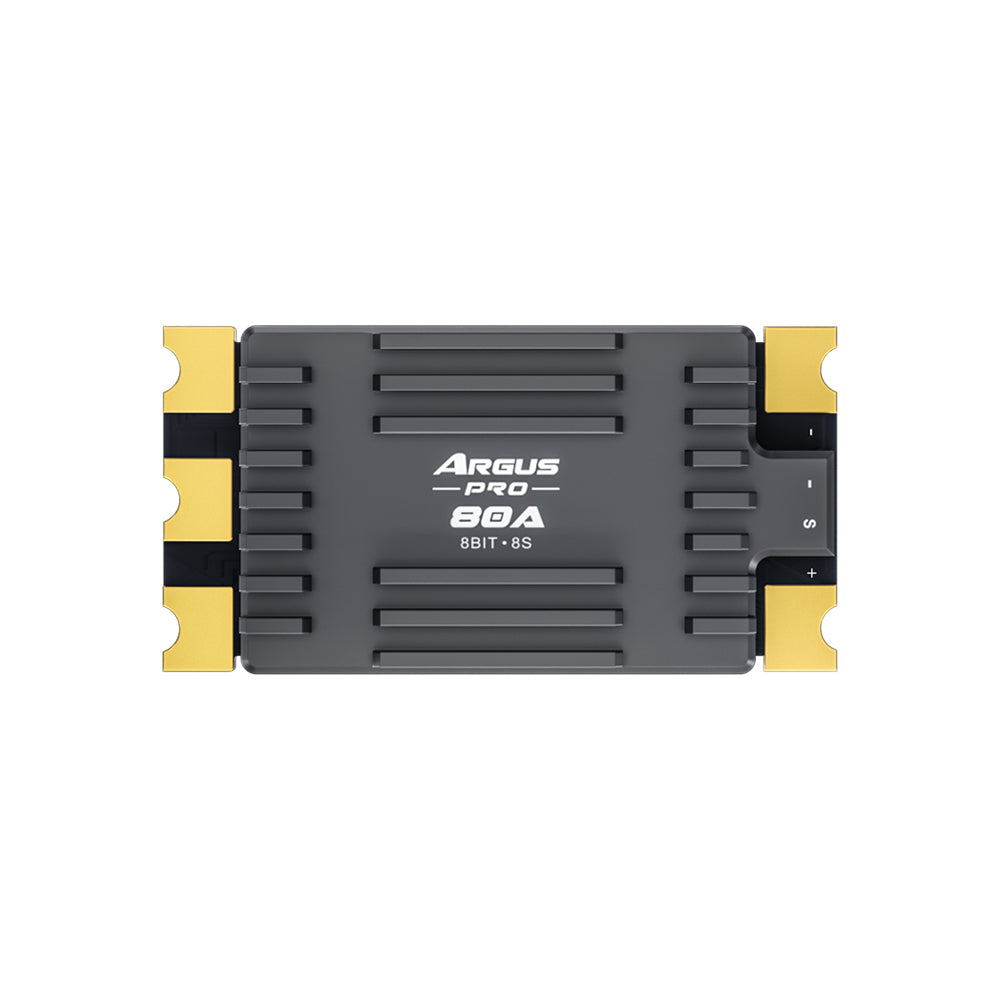 Axisflying Argus Pro 80A 8S drone ESC module with large gold solder pads and +/–/S markings