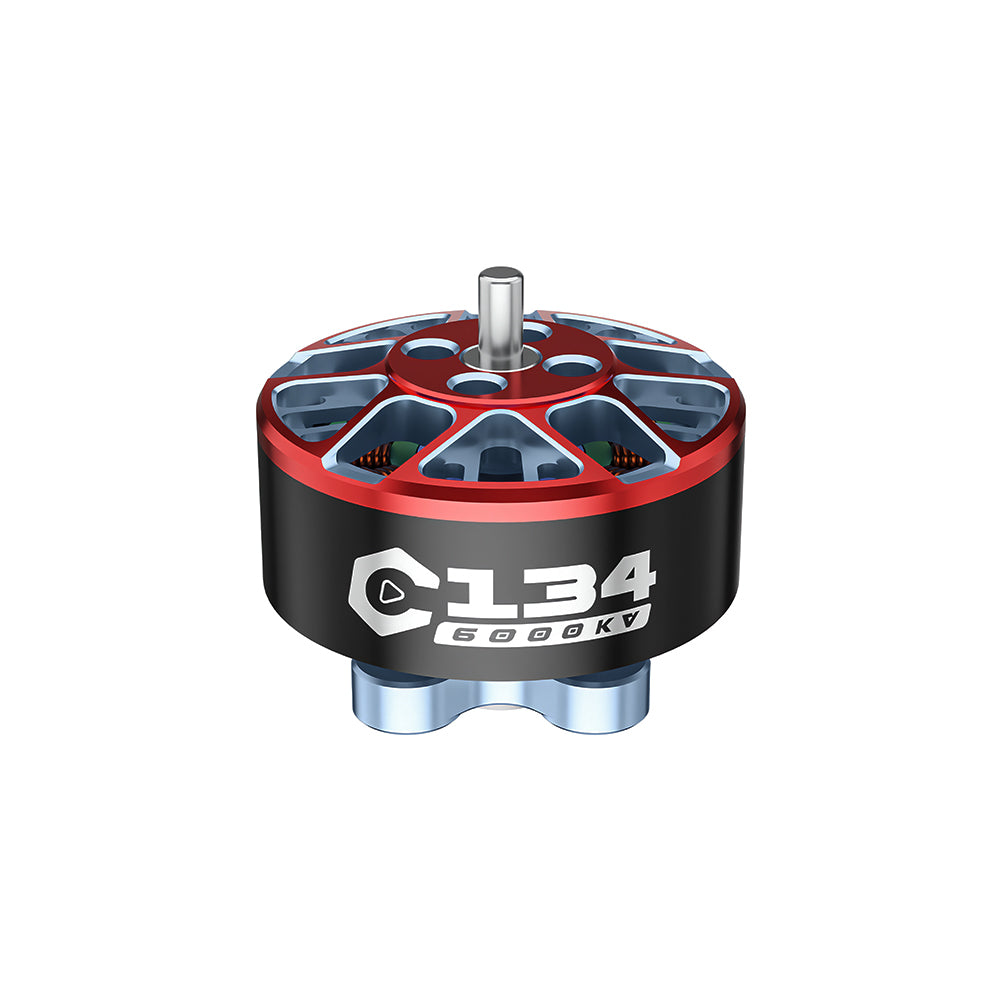 Axisflying C134 6000KV FPV drone motor with red top, silver shaft, and “C134 6000KV” marking