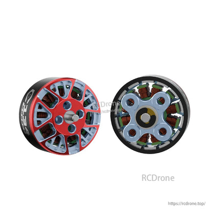 Axisflying C134 6000KV FPV Drone Motor, Axisflying C134 FPV drone motor with red and gray bell design, showing copper windings and mounting holes