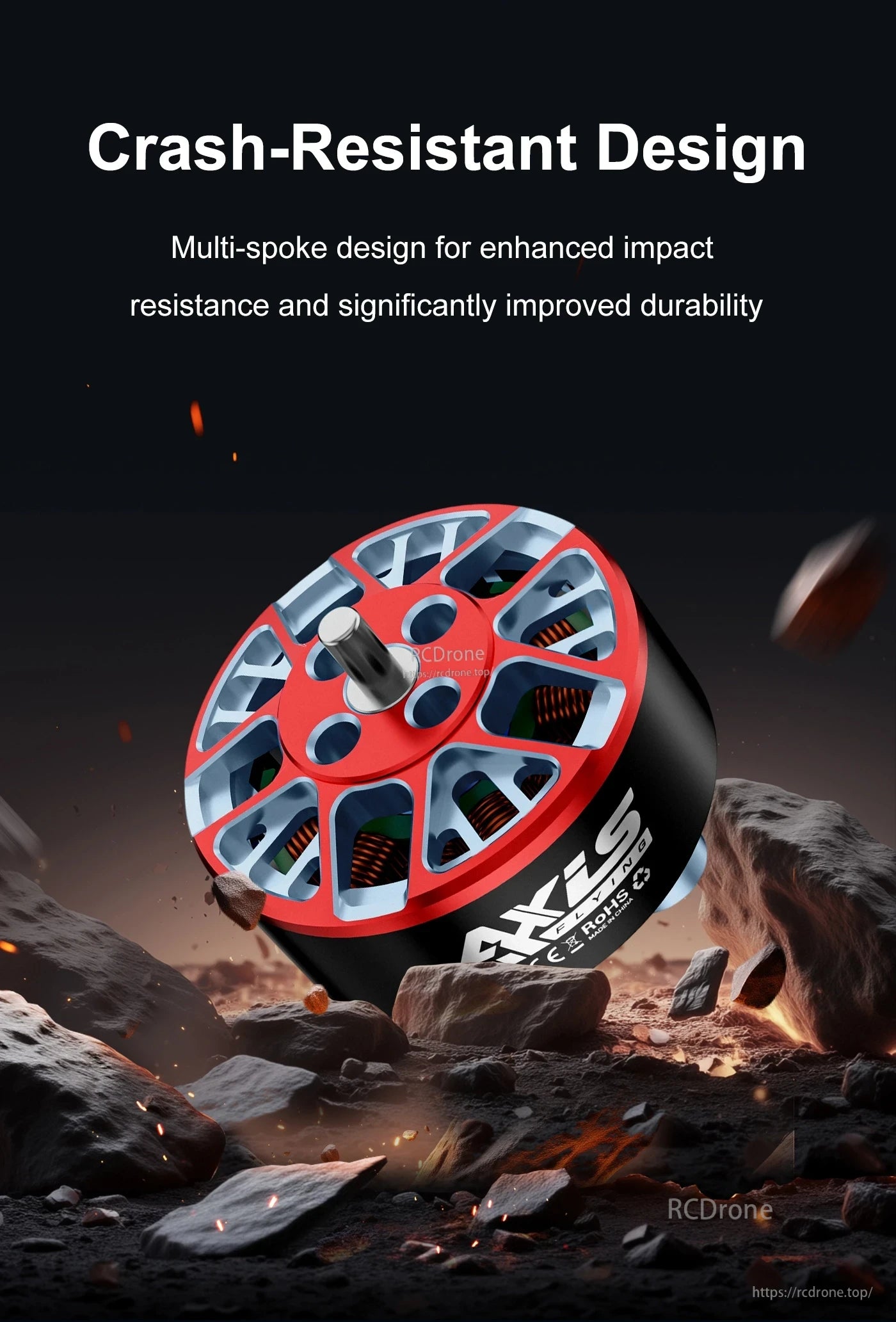 Axisflying C134 6000KV FPV Drone Motor, Axisflying C134 FPV drone motor with red multi-spoke bell, exposed copper windings, and steel shaft