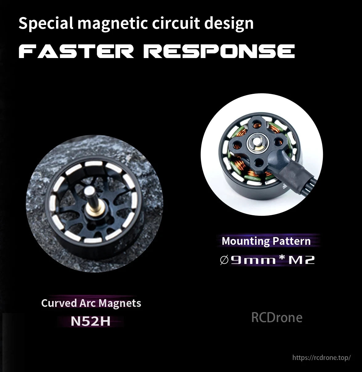 High-performance motors with special magnetic circuit, N52H curved magnets, Ø9mm*M2 mounting, for fast response. Axisflying C135-C145 4S Brushless Motors.