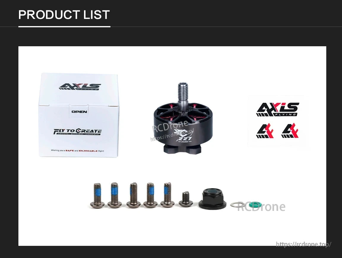 Axisflying C227 C2207 1960KV Brushless FPV Motor, Axisflying C227 Motor with accessories and packaging