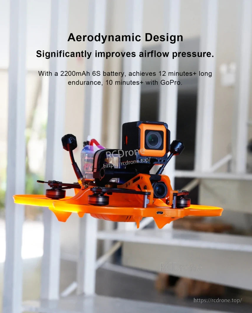 Axisflying C35 V3 FPV Frame, Aerodynamic design enhances airflow, 12-min endurance with 2200mAh 6S battery.