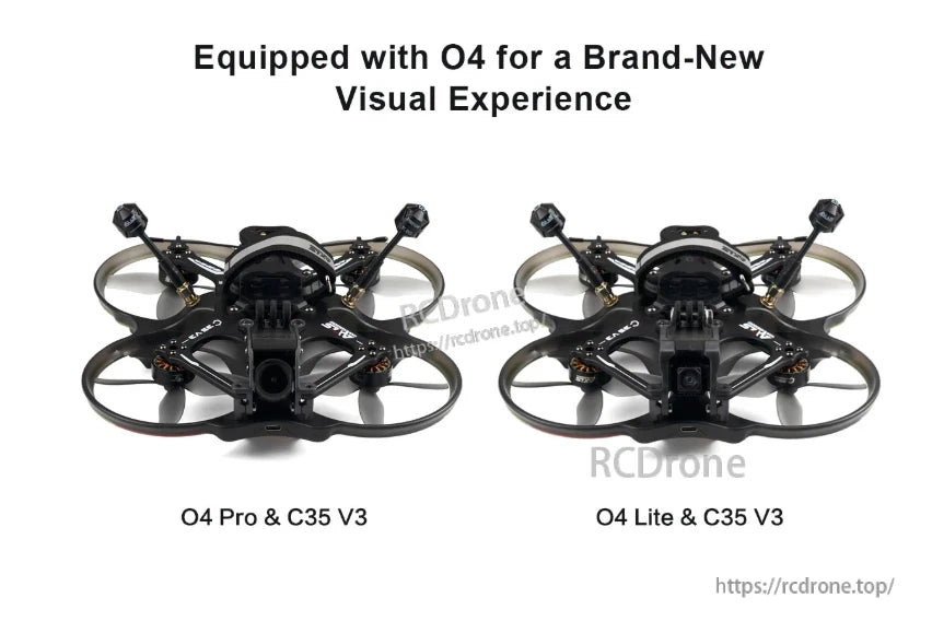 Axisflying C35 V3 FPV Frame, FPV frame kit with DJI O4 Lite motor and props, stack, and ELRS/TBS components for racing drones.
