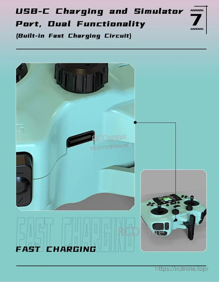 Axisflying ELRS 2.4G Remote Controller, USB-C charging and simulator port, dual functionality with built-in fast charging circuit.