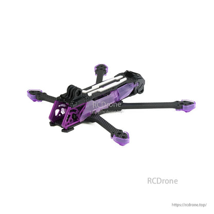 Axisflying MANTA 5 SE V2 Frame Kit (DC Squashed X), Axisflying MANTA 5 SE V2 FPV drone frame kit with carbon fiber arms and purple side plates, squashed X layout