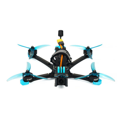 Axisflying MANTA5 5-Inch DeadCat-DC FPV, Axisflying MANTA5 5-inch DeadCat FPV quadcopter with blue props, front camera mount, and top battery strap
