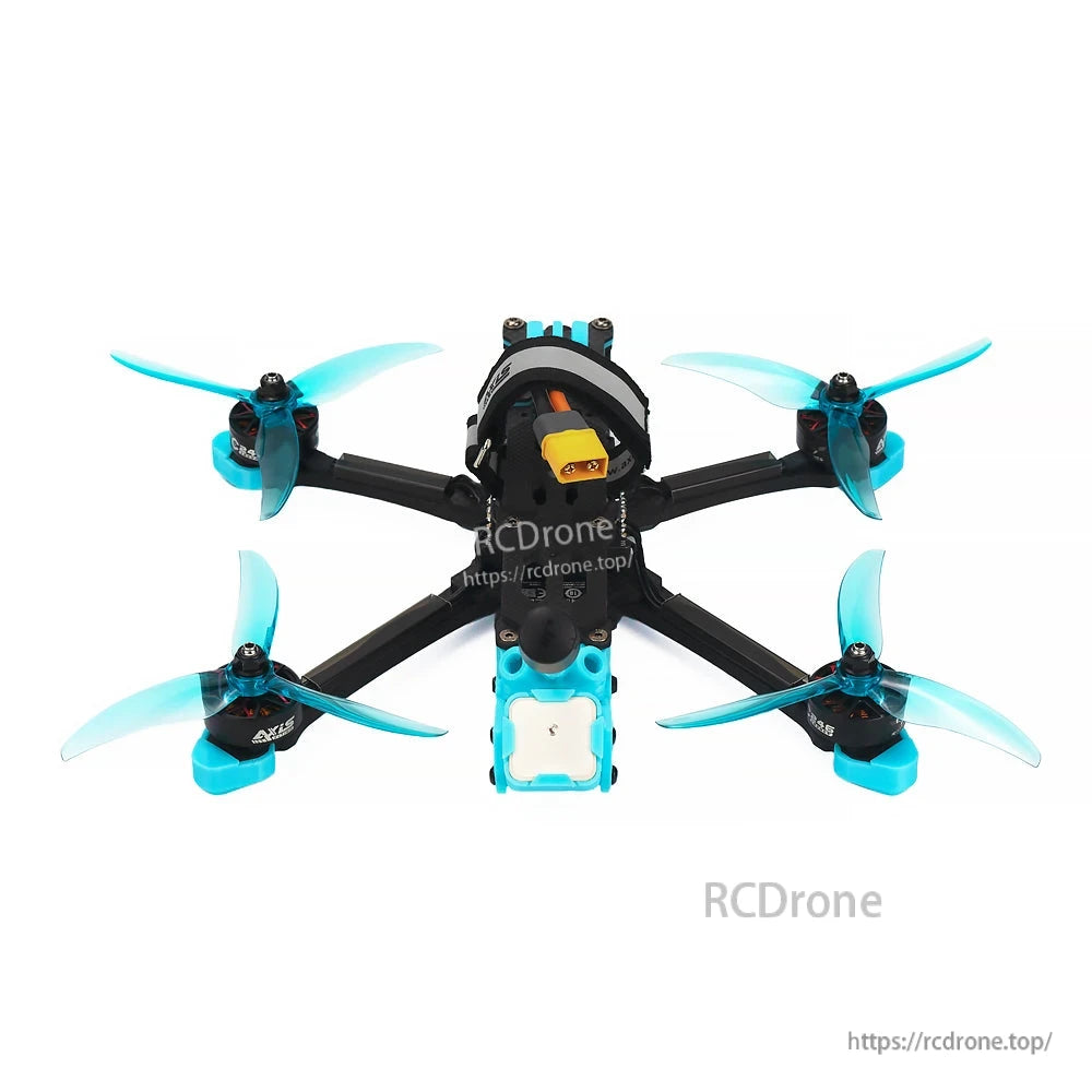 Axisflying MANTA5 5-Inch DeadCat-DC FPV, Axisflying MANTA5 5-inch DeadCat FPV quadcopter with blue 3-blade props and top-mounted XT60 battery plug