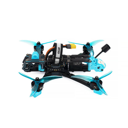 Axisflying MANTA5 5-Inch DeadCat-DC FPV, Axisflying MANTA5 5-inch DeadCat FPV quadcopter with blue propellers, top battery strap, and XT60 lead