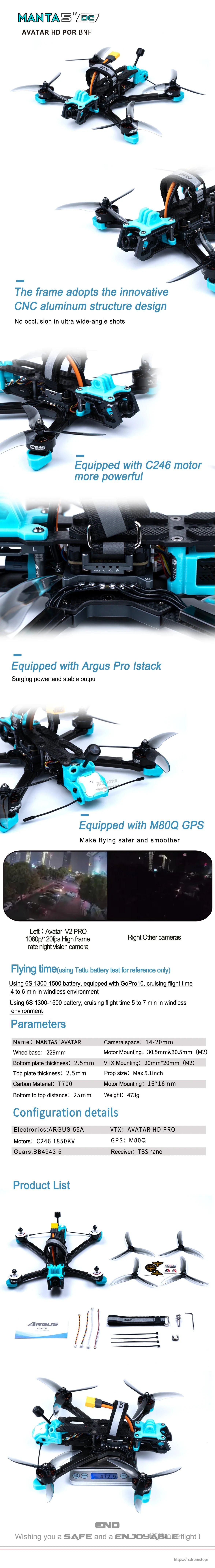 Axisflying MANTA5 5-Inch DeadCat-DC FPV, Axisflying MANTA5 5-inch DeadCat FPV drone with teal CNC aluminum frame, four propellers, and top-mounted GPS