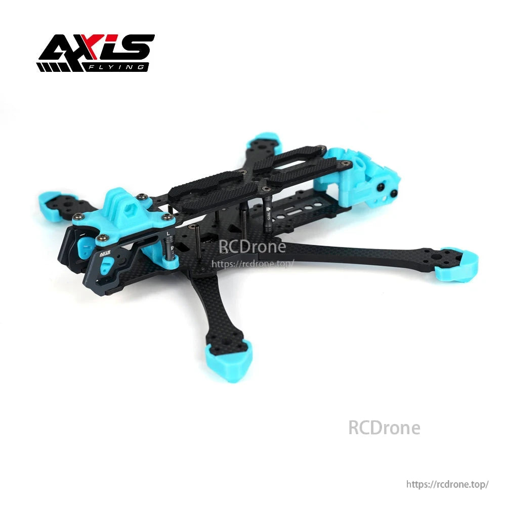 Axisflying MANTA5 5 Inch FPV Frame, Axisflying MANTA5 5-inch FPV drone frame with carbon fiber arms and blue TPU bumpers and camera mount