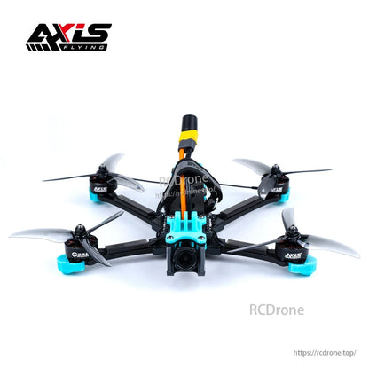 Axisflying MANTA5 DeadCat-DC 5-inch FPV freestyle frame layout with front camera mount and teal TPU parts