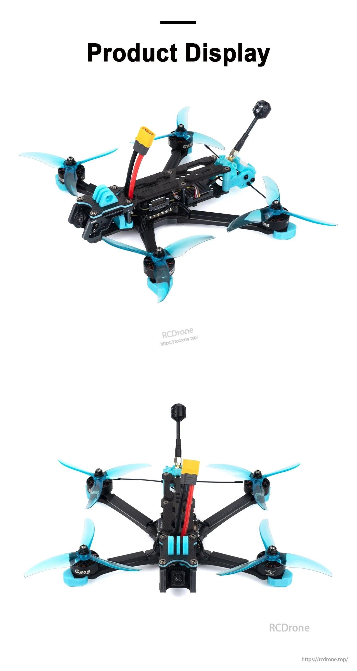 Axisflying MANTA5 5-inch deadcat FPV freestyle frame build with carbon arms, front camera mount, and antenna