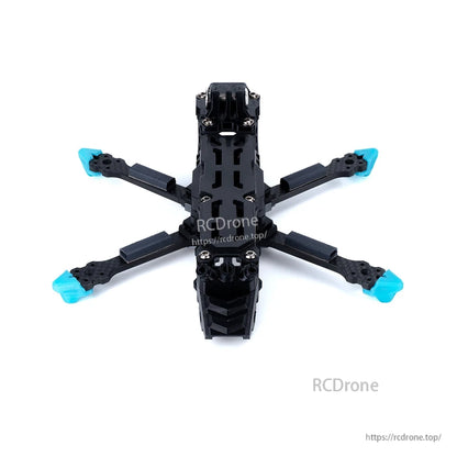 Axisflying Manta 3.6'' FPV Frame, Axisflying Manta 3.6" FPV frame features a squashed X design, black carbon fiber body, blue arm tips, and includes side plates for durability and style.