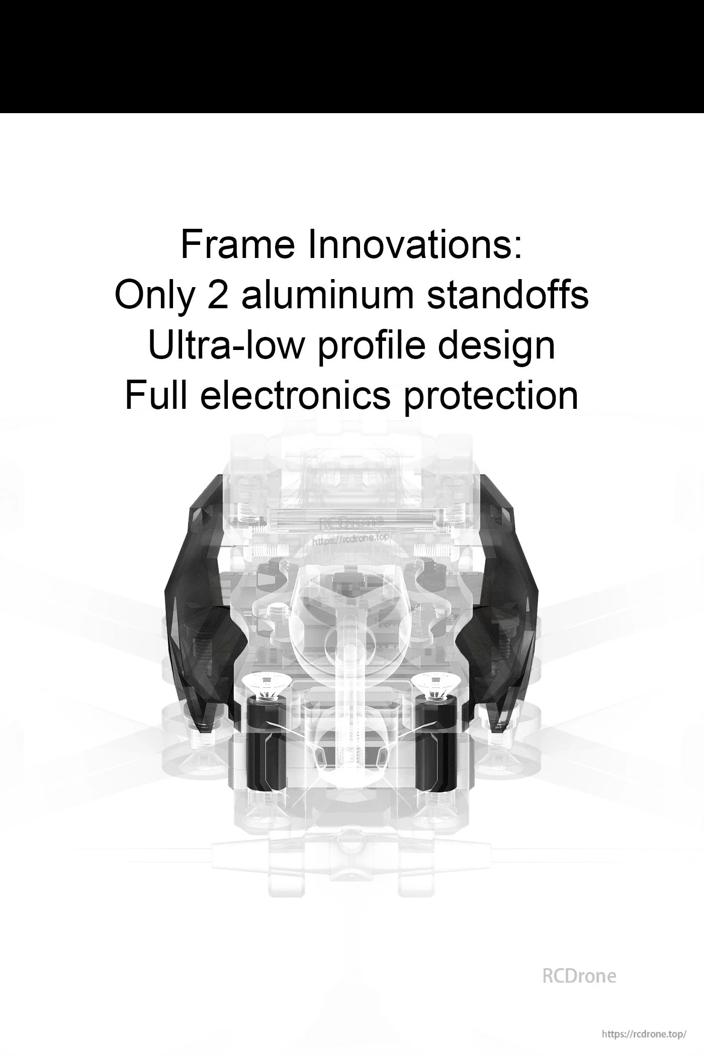 Axisflying Manta 30 FPV, Frame innovations: 2 aluminum standoffs, ultra-low profile, full electronics protection.