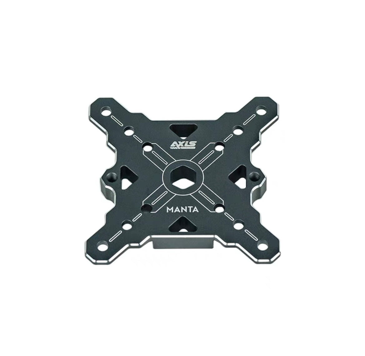 Axisflying Manta 5 Frame Replacement Parts Kit, Axisflying Manta 5 replacement frame plate with Axisflying logo, center cutout, and multiple mounting holes