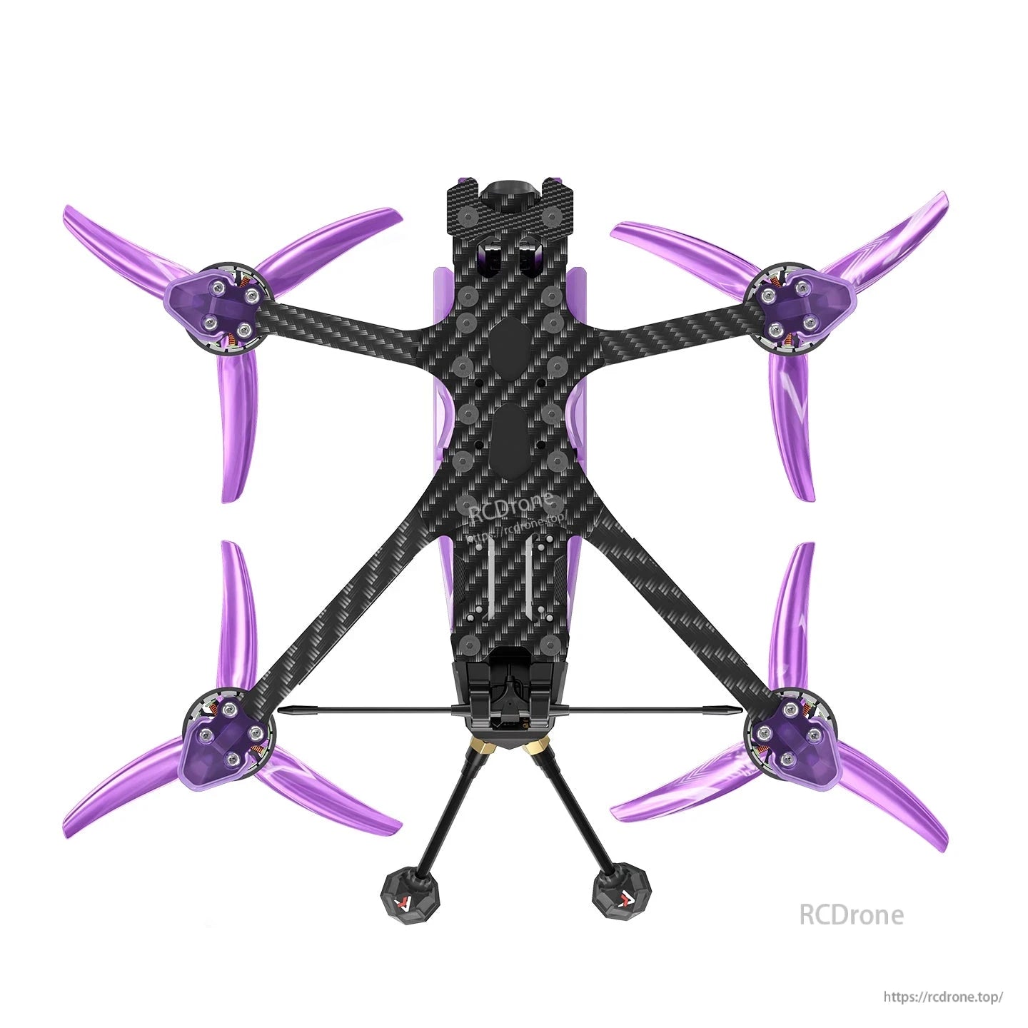 Axisflying Manta 5 SE V2 DeadCat-DC FPV, Axisflying Manta 5 SE V2 DeadCat FPV quad frame with carbon fiber body, purple props, and landing legs