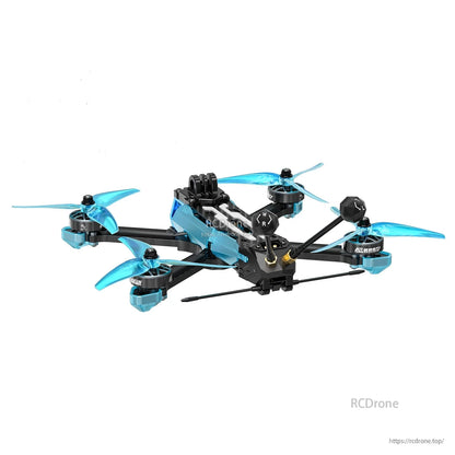 Axisflying Manta 5 SE V2 FPV quadcopter with blue props, low-profile squished X frame, and rear antenna