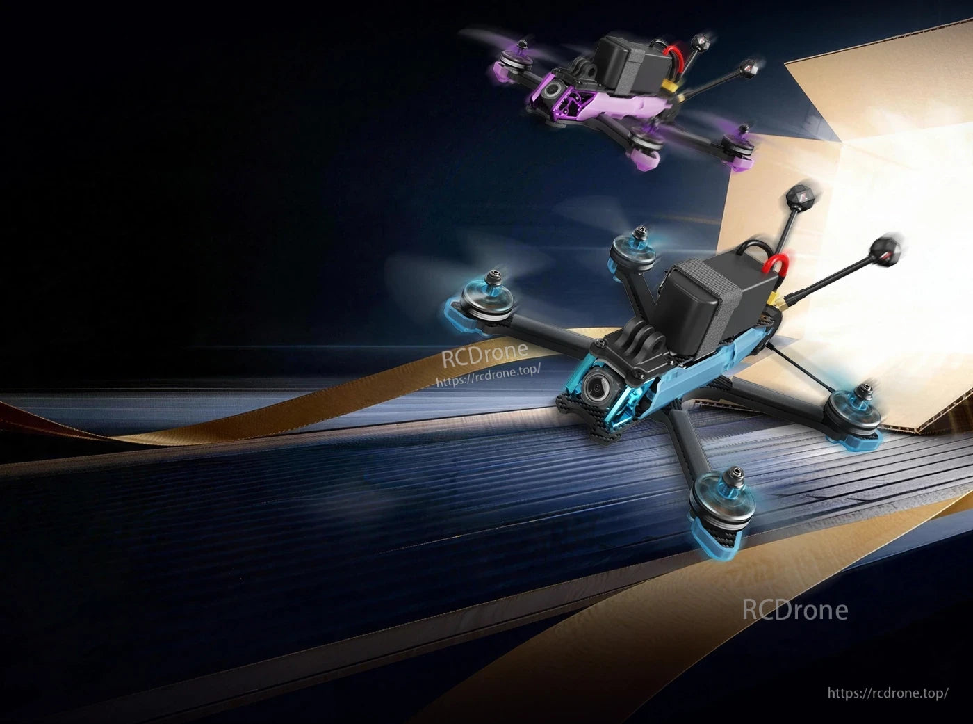 Axisflying Manta 5 SE V2 squished X FPV drone with top-mounted battery, front camera, and long antennas