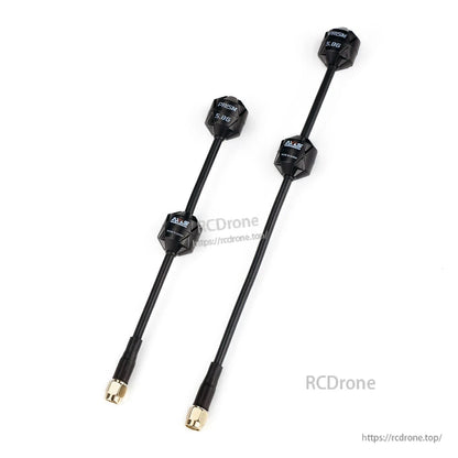 Axisflying RHCP 5.8G Prism FPV Antenna, Axisflying Prism 5.8G RHCP FPV antenna with long black coax lead, Prism 5.8G housing, and gold connector