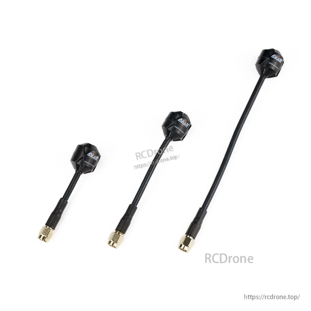 Axisflying RHCP 5.8G Prism FPV Antenna, Axisflying Prism 5.8GHz RHCP FPV antennas with faceted black caps, flexible coax leads, and metal connectors