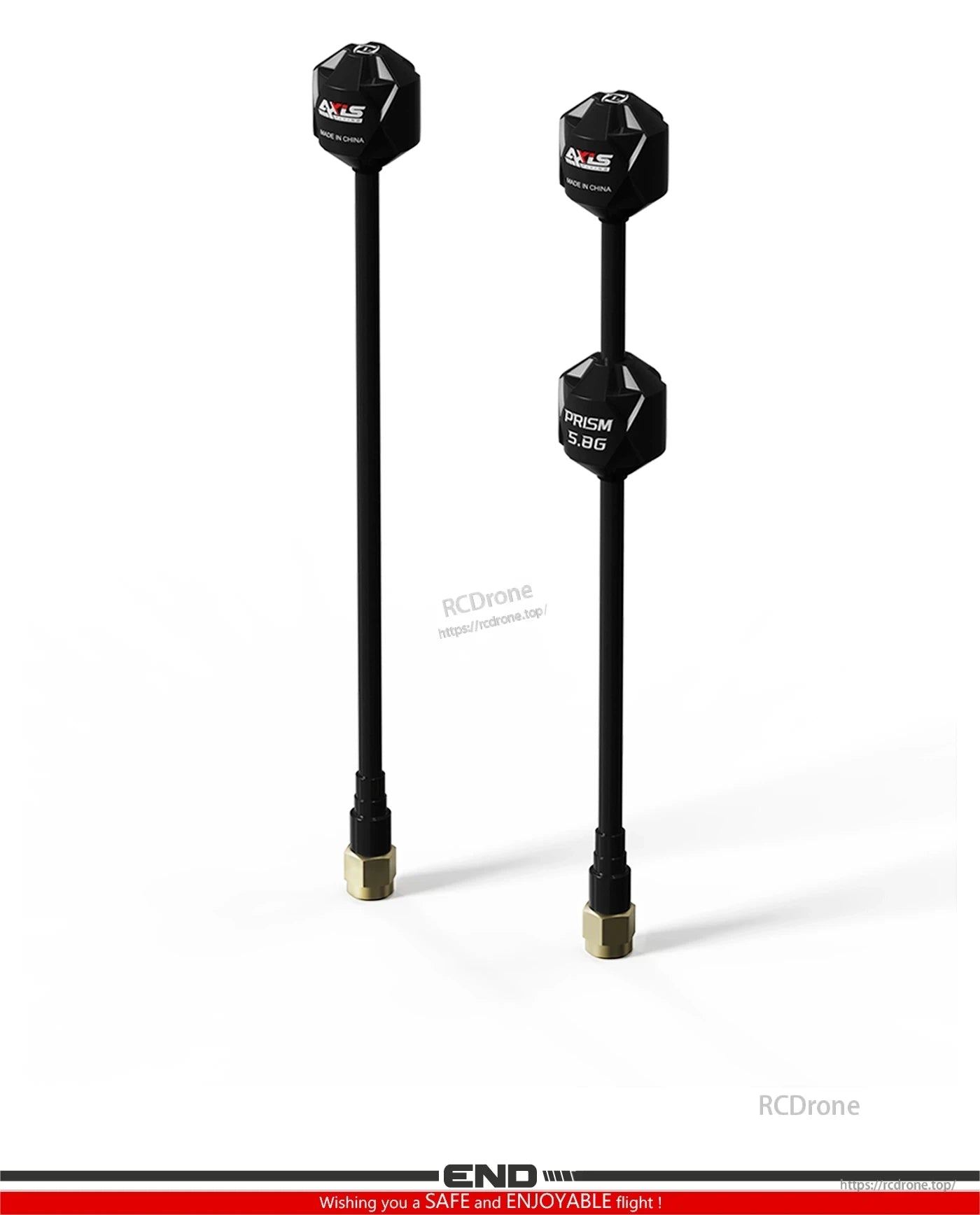 Axisflying RHCP 5.8G Prism FPV Antenna, Axisflying Prism 5.8G RHCP FPV antenna with prism-shaped black housing, long stem, and SMA connector