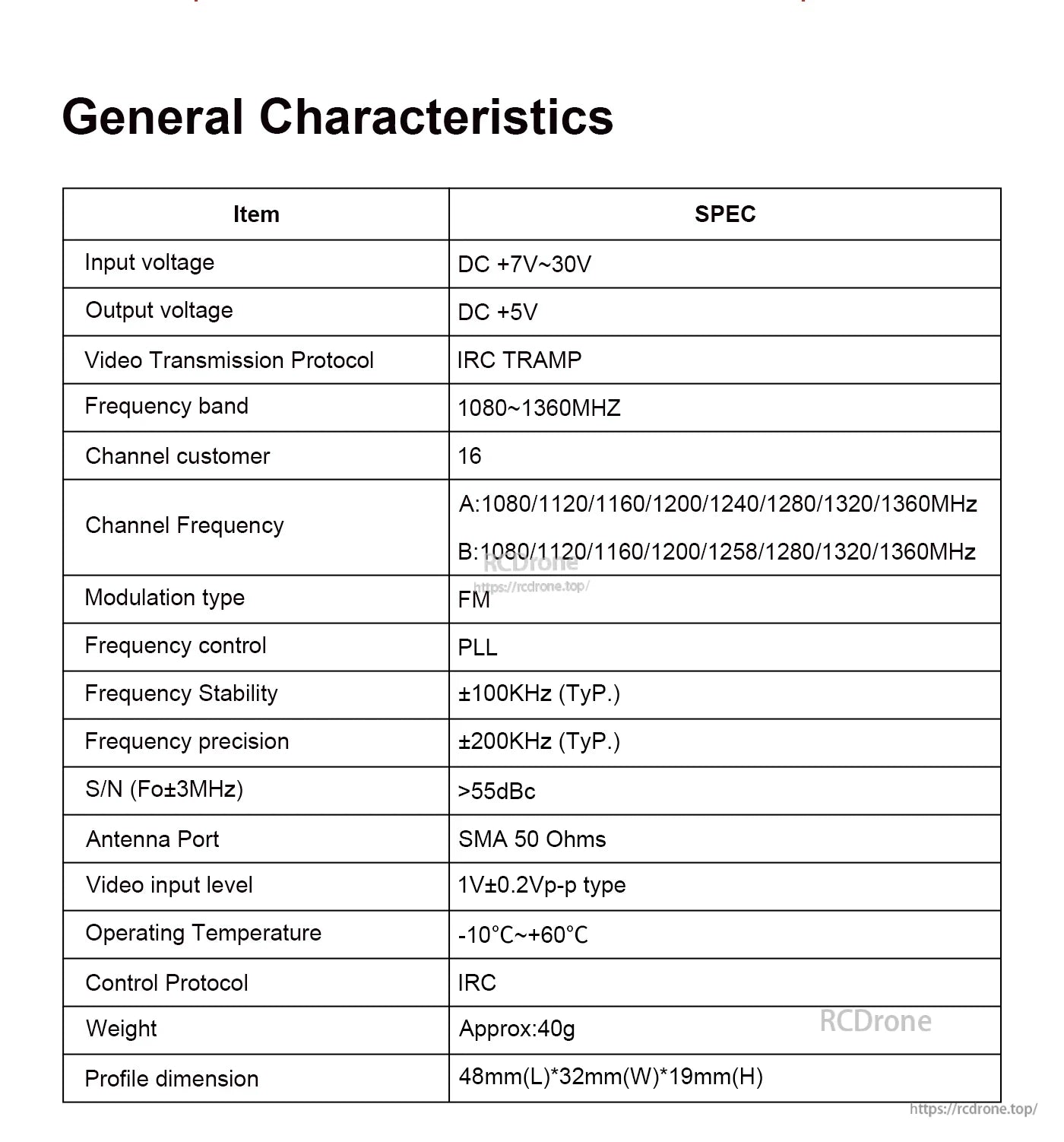 Axisflying TERK 1.2G 4W Analog VTX, TERK 1.2G 4W Analog VTX: 7-30V input, 5V output, 16 channels, FM/PLL, SMA antenna, IRC TRAMP, -10°C to +60°C, 40g, compact 48×32×19mm design.