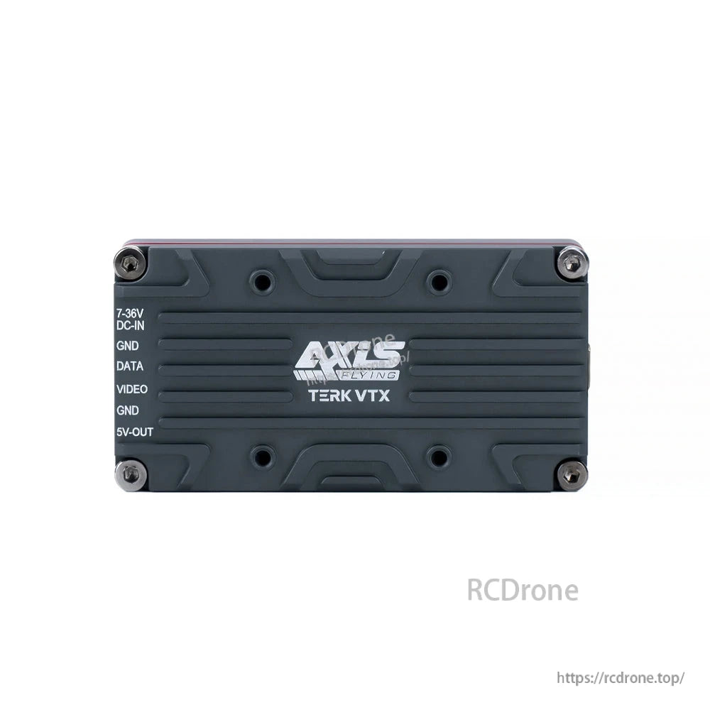 Axisflying TERK 1.2G 2W Analog VTX, Axisflying TERK analog VTX module with labeled pads for 7–36V DC-in, video, data, GND and 5V out