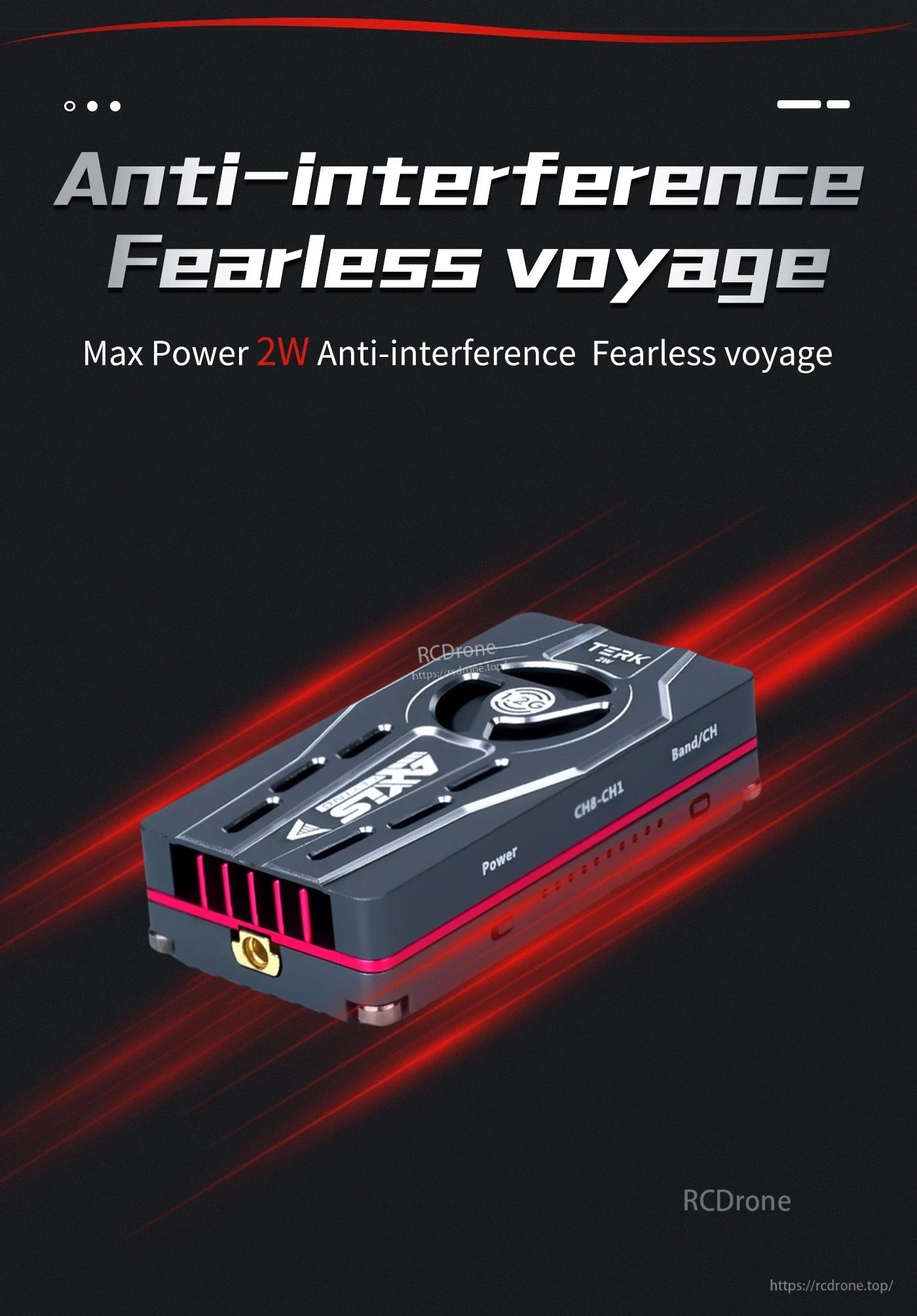 Axisflying TERK 1.2G 2W Analog VTX, Axisflying TERK 1.2G analog VTX module with cooling fan, SMA antenna port, and power/band/channel buttons