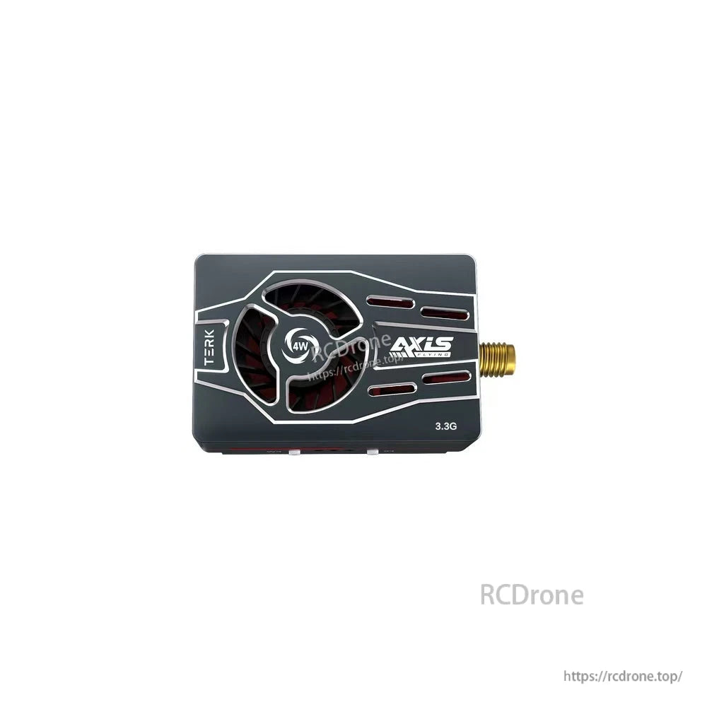 Axisflying TERK Analog 3.3G 4W VTX, TERK 4W AXLS 3.3G VTX is a high-power FPV transmitter module with 16 channels, SMA antenna connector, and 7–30V input voltage range.