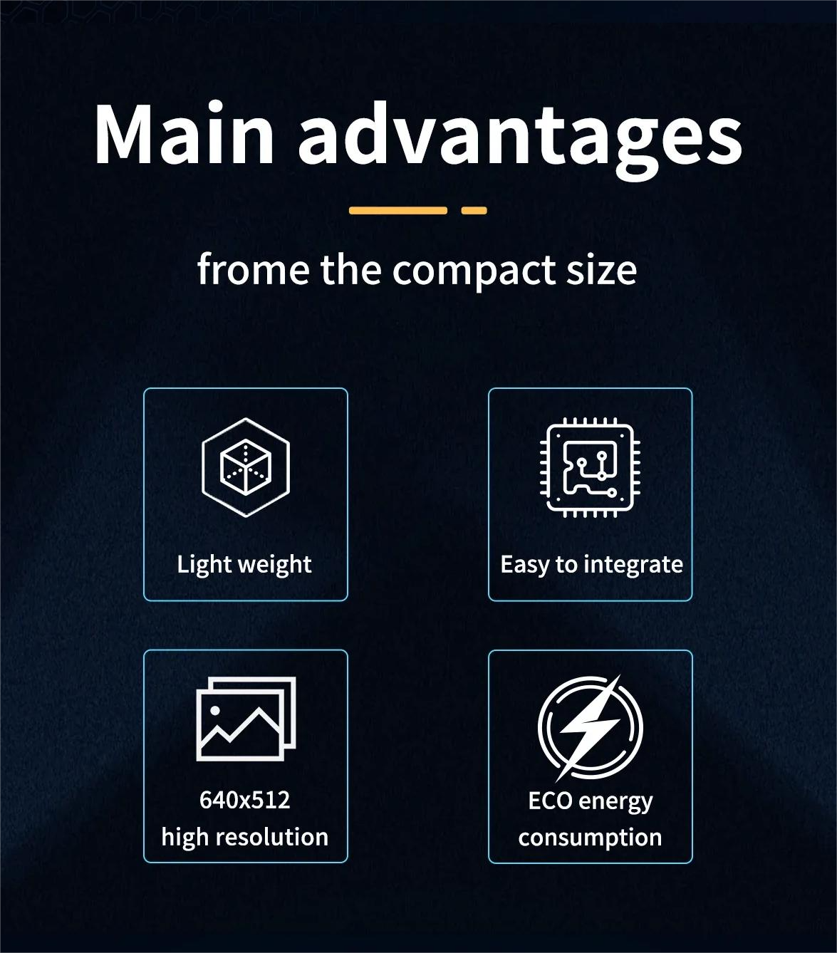 Axisflying 640 Thermal Imaging Camera, The main advantages of the camera are its compact size, lightweight design, and easy integration, with a high-resolution thermal imager consuming low power.