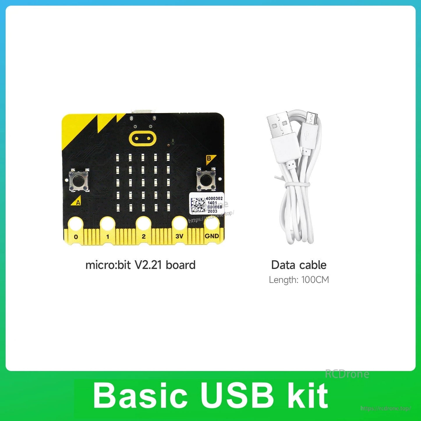 Basic USB kit contents: micro:bit V2.21 board and 100cm USB data cable