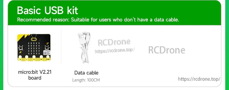 Basic USB kit with micro:bit V2.21 board and 100cm data cable for connecting to a computer