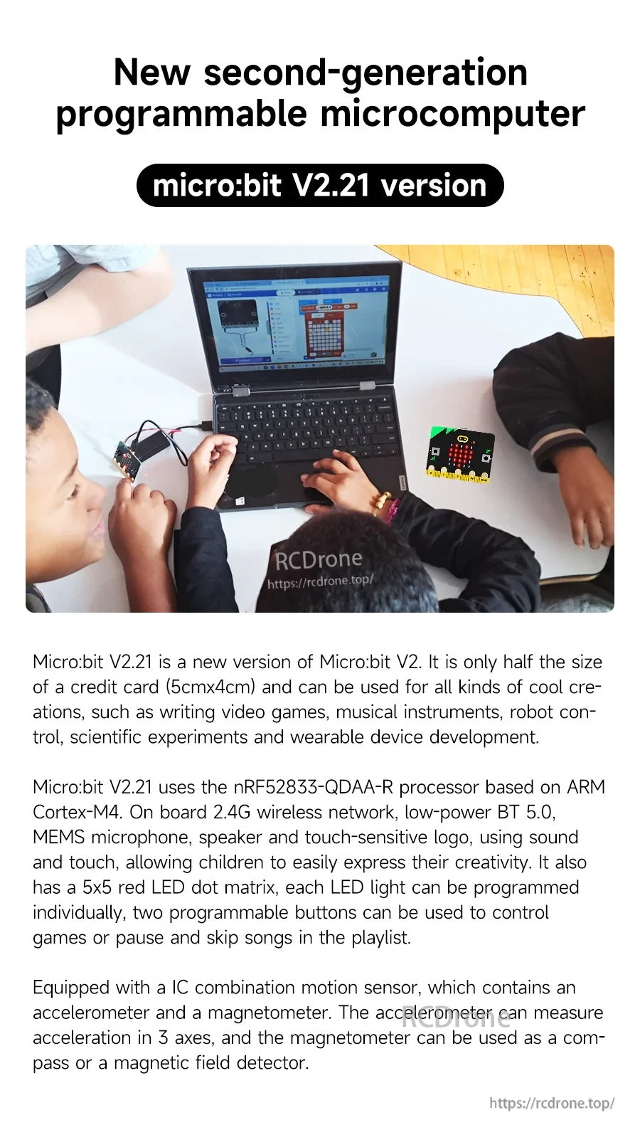 Students programming a micro:bit V2.21 with a laptop in a classroom coding activity