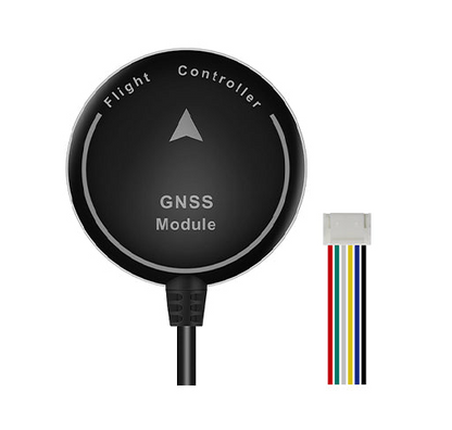 Beitian GNSS Module puck with 6-pin JST cable, top view showing Flight Controller arrow marking