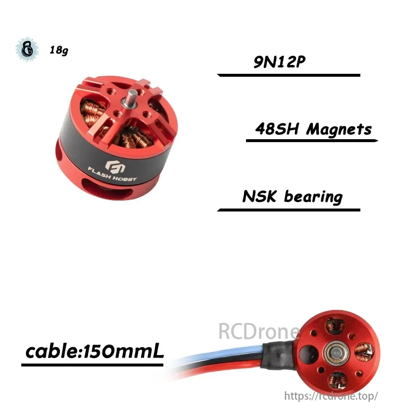 BE1806 Brushless Motor: 18g, 9N12P, 48SH Magnets, NSK bearing. Compact, high-performance design for optimal efficiency.
