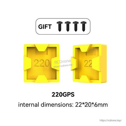 BEE35 Master 5 V2 GPS 3D TPU Mount, Yellow 3D-printed TPU GPS mount for 220GPS module (22×20×6 mm internal size) with four screws