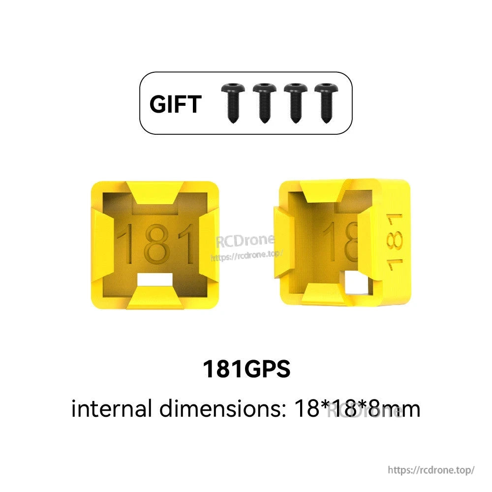 BEE35 Master 5 V2 GPS 3D TPU Mount, Yellow 3D TPU GPS mount for 181GPS module, internal size 18×18×8 mm, with four screws included