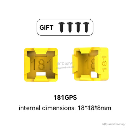 BEE35 Master 5 V2 GPS 3D TPU Mount, Yellow 3D TPU GPS mount for 181GPS module, internal size 18×18×8 mm, with four screws included