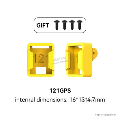 BEE35 Master 5 V2 GPS 3D TPU Mount, Yellow 3D-printed TPU GPS mount for 121 GPS module with four screws, internal size 16×13×4.7 mm