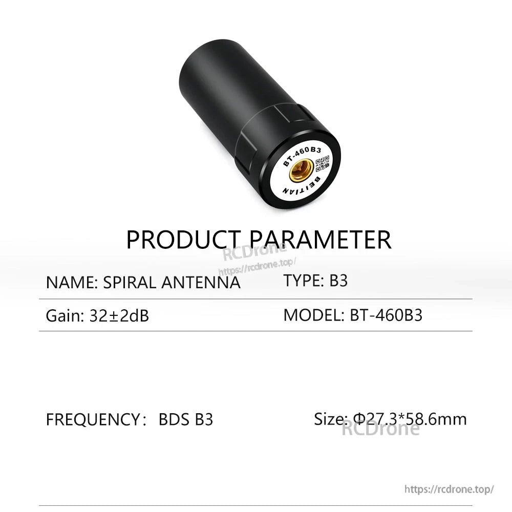 BT-460B3 product parameter sheet, B3 type spiral antenna with BDS B3 frequency and size details
