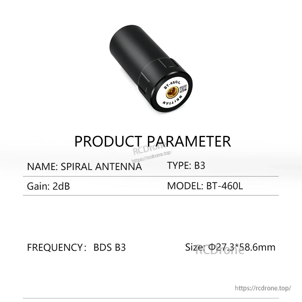 BT-460L product parameter sheet, B3 type spiral antenna with BDS B3 frequency and size details