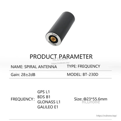 BT-230D product parameter sheet for spiral antenna, GPS L1/BDS B1/GLONASS L1/Galileo E1