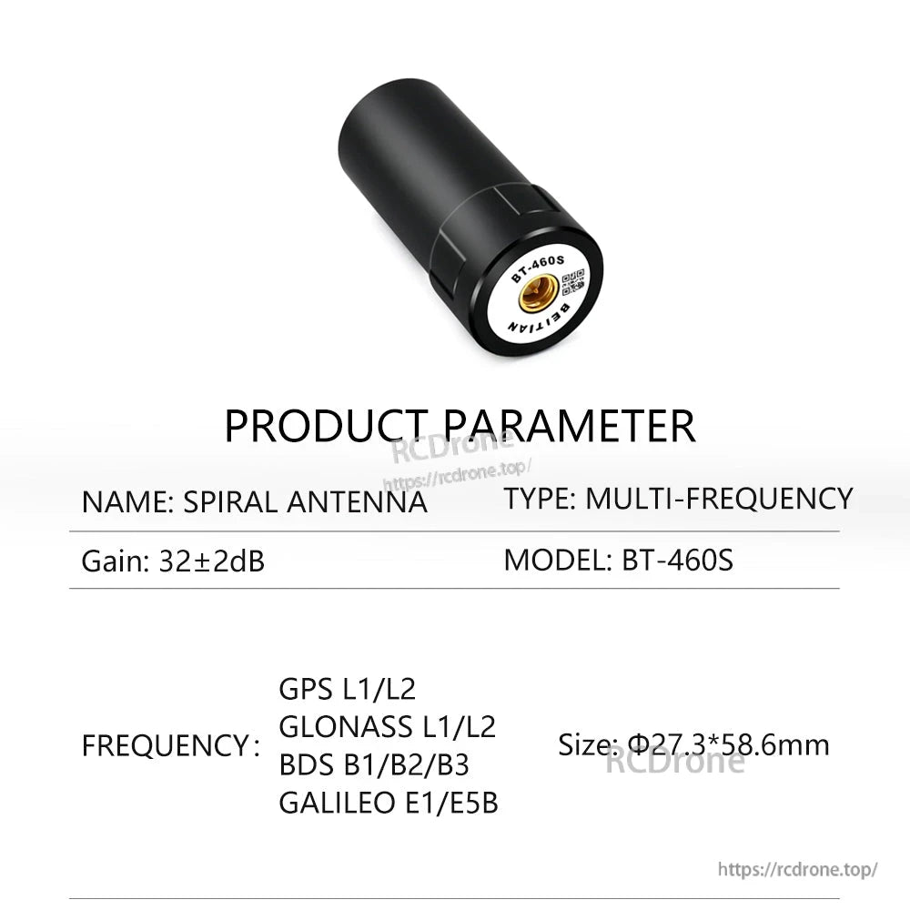 BT-460S product parameter sheet, multi-frequency spiral antenna with GPS L1/L2 and BDS B1/B2/B3